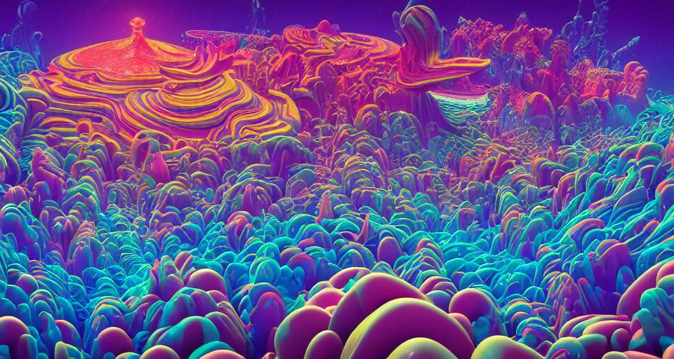 Prompt: psychedelic 3d vector art illustration of deep sea landscape full of colorful coral reef by Lisa frank, Beeple and Tim Hildebrandt, hyper realism, Art deco , intricate, elegant, highly detailed, unreal engine, octane render, artstation, smooth, sharp focus, sharp contrast