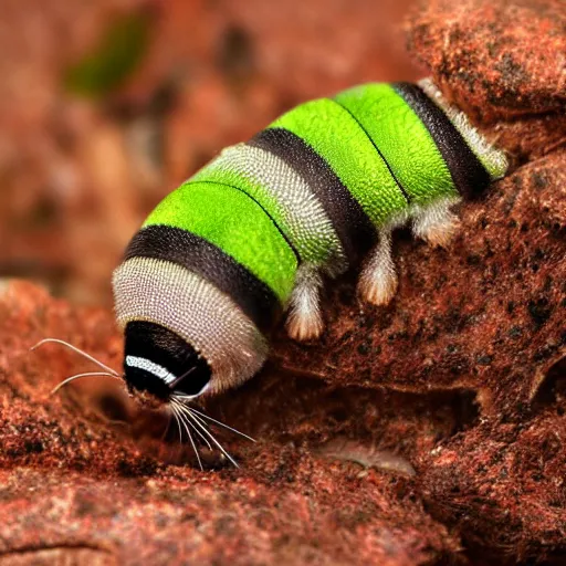 Prompt: photo of a cute caterpillar with a face like a cat