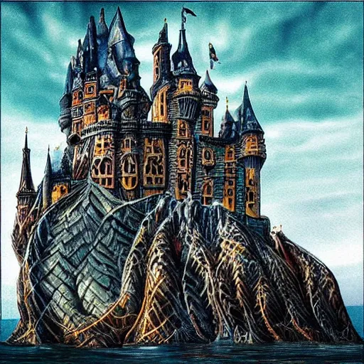 Image similar to “fantasy castle, melted in the style of salvador dali”