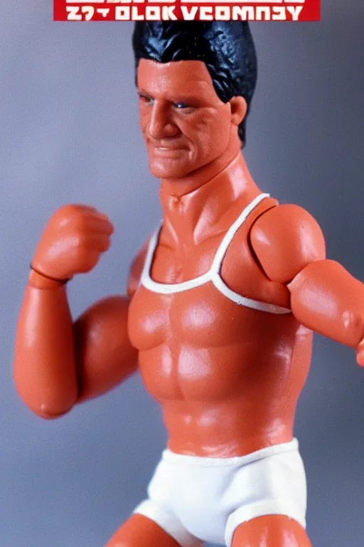 Prompt: volodymyr zelensky as a 1 9 8 0 s wrestling action figure, володимир зеленськии,