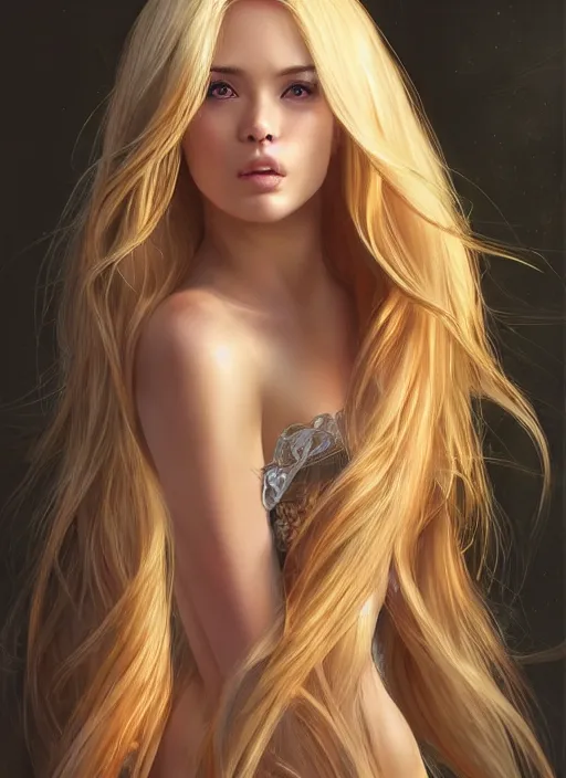 Image similar to image of a gorgeous female with long blonde hair in the style of stefan kostic, realistic, full body shot, wide angle, sharp focus, 8 k high definition, insanely detailed, intricate, elegant, art by stanley lau and artgerm, floating embers