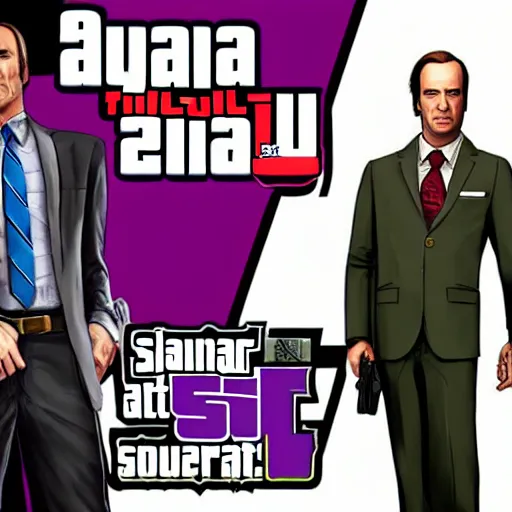 Image similar to Saul Goodman from Better Call Saul as a GTA character portrait, Grand Theft Auto, GTA cover art