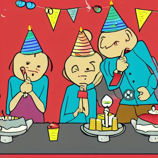 Image similar to the absolute despair of a birthday party, digital vector, flat colors, svg