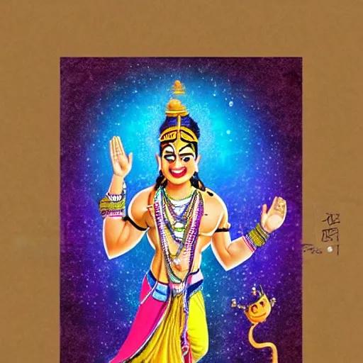 Image similar to a perfect, realistic professional digital sketch of a hindu god dancing Shiva in style of Pixar, by pen and watercolor, by a professional Chinese Korean artist on ArtStation, on high-quality paper