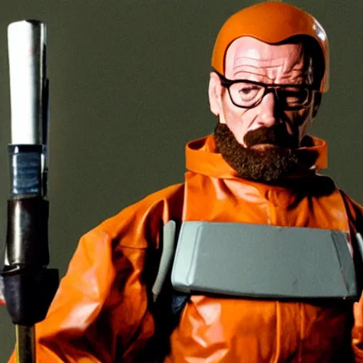 Prompt: Bryan Cranston as Gordon Freeman, holding a crowbar, in Freeman's suit, still from a movie