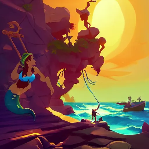 Image similar to painting mermaid treasure on sea of thieves game avatar hero smooth face median photoshop filter cutout vector, behance hd by jesper ejsing, by rhads, makoto shinkai and lois van baarle, ilya kuvshinov, rossdraws global illumination