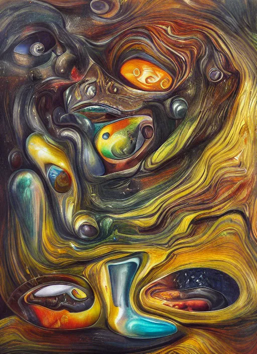 Prompt: an extremely high quality hd surrealism painting of the soul of melting glass by a much more skilled version of kandinskypicasso and salvia dali the fourth, 8k, clear shapes, defined edges, ultra realistic, super realistic,