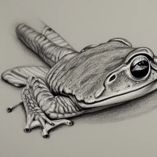 Prompt: frog pencil drawing