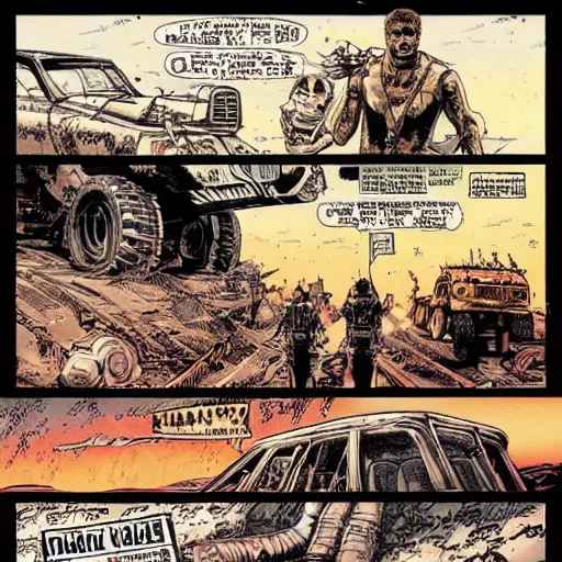 Image similar to mad max rockatansky fury road by brendan mccarthy