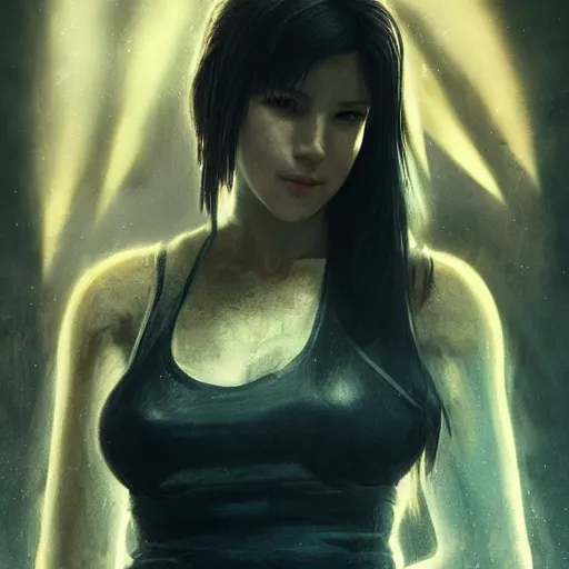 Prompt: Tifa Lockhart portrait, atmospheric lighting, painted, intricate, volumetric lighting, beautiful, golden hour, sharp focus, ultra detailed, by Leesha Hannigan, Ross Tran, Thierry Doizon, Kai Carpenter,Ignacio Fernández Ríos