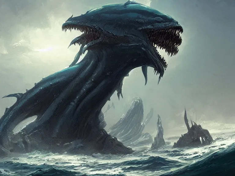 Image similar to epic leviathan sea monster, concept art by Greg Rutkowski, artstation, cgsociety