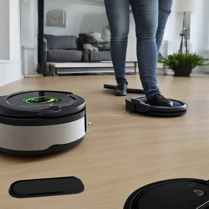 Image similar to A Roomba with 4 long robotic legs, 3D product advertising, 3D professional advertising, studio quality