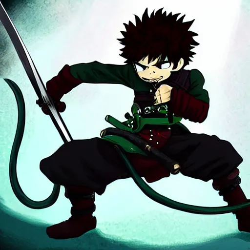 Image similar to deku wielding blackwhip, anime, fantasy art