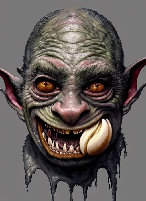 Image similar to face portrait of a medieval goblin eating cakes, beautiful face, hyper realistic, highly detailed, digital painting, artstation, illustration, concept art by hyung tae and frank frazetta, digital paint, matte paint, washed colors, dark, gloomy