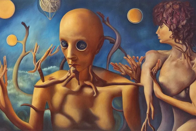 Prompt: realizing ones fate, surrealism, elegant oil painting, highly detailed