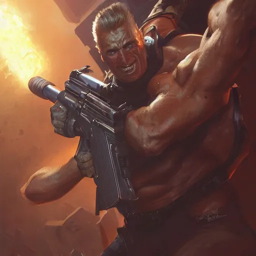 Prompt: the duke nukem cover, painted by stanley lau, painted by greg rutkowski, painted by stanley artgerm, masterpiece, digital art, trending on artstation