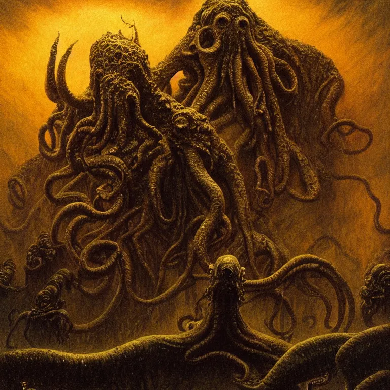 Image similar to a cinematic scene from the cthulhu in pyrrhic victory, lovecraft, concept art by beksinski and jean delville, dramatic lighting, ultra hd, hdr, 8 k