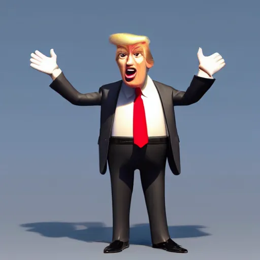 Prompt: happy, render of fun donald trump cartoony character, from the new pixar movie, dynamic lighting, cgsociety