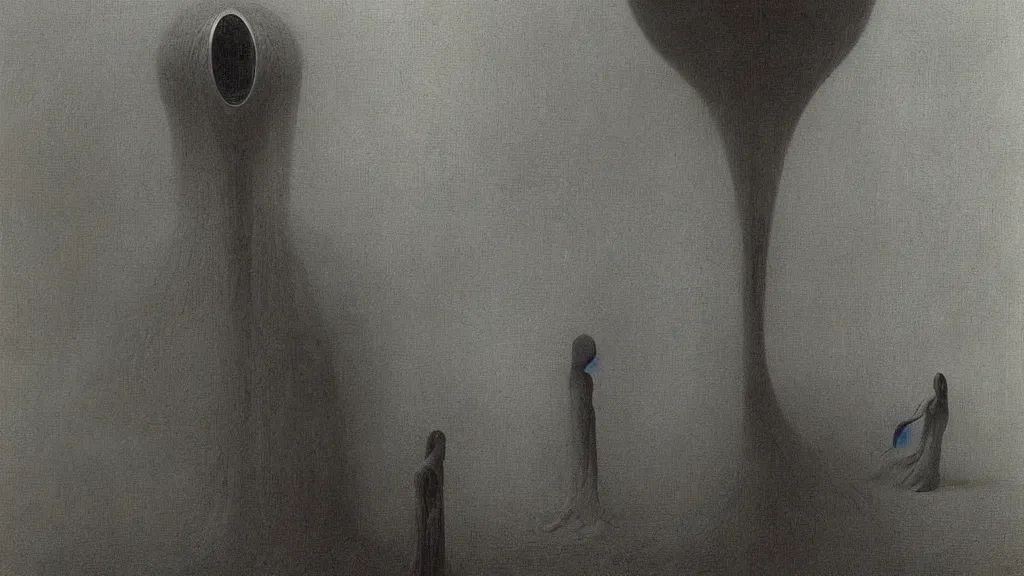 Prompt: The horrors of Big Data, surrealist horror painting by Zdzisław Beksiński