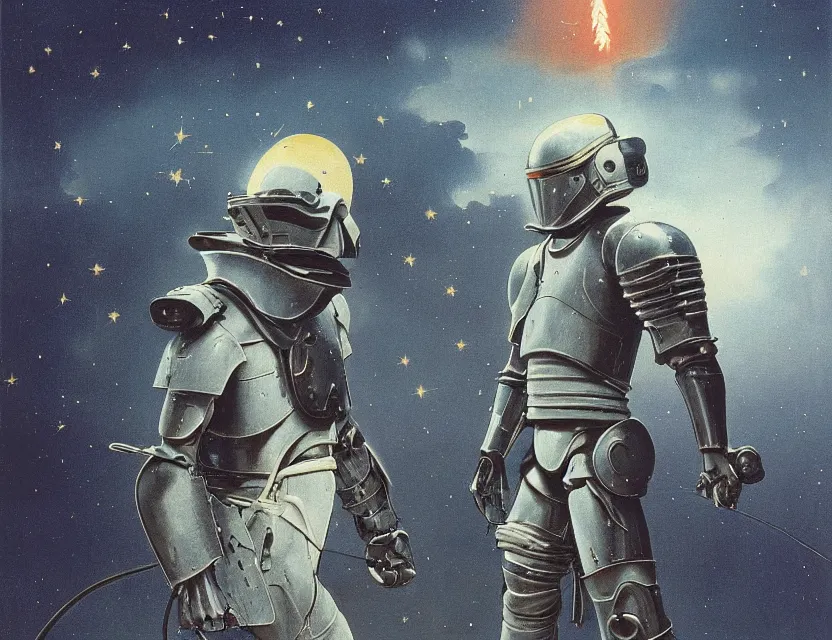 Image similar to a detailed portrait painting of a lone shock trooper in ceramic painted armour and visor. cinematic sci-fi poster. Flight suit, cloth and metal, accurate anatomy. Samurai influence, knight influence. fencing armour. portrait symmetrical and science fiction theme with lightning, aurora lighting. clouds and stars. Futurism by moebius beksinski carl spitzweg moebius and tuomas korpi. baroque elements. baroque element. intricate artwork by caravaggio. Oil painting. Trending on artstation. 8k