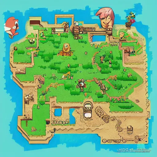 Prompt: zelda links awakening map artwork digital art trending on artstation