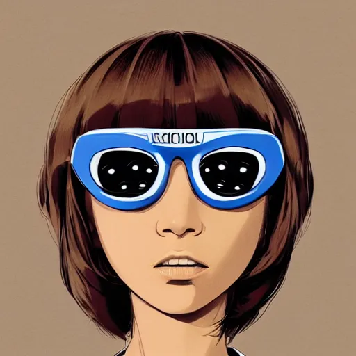 Prompt: face of a girl wearing goggles, brown skin, symmetrical, ilya kuvshinov, jamie hewlett, yoji shinkawa, muted colors, portrait, beautiful detailed illustration, graphic, fun, 17th century oil painting, flat colors, studio ghibli, cel shading,