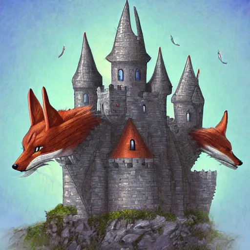 Prompt: dungeons and dragons castle that is shaped like a fox, digital art