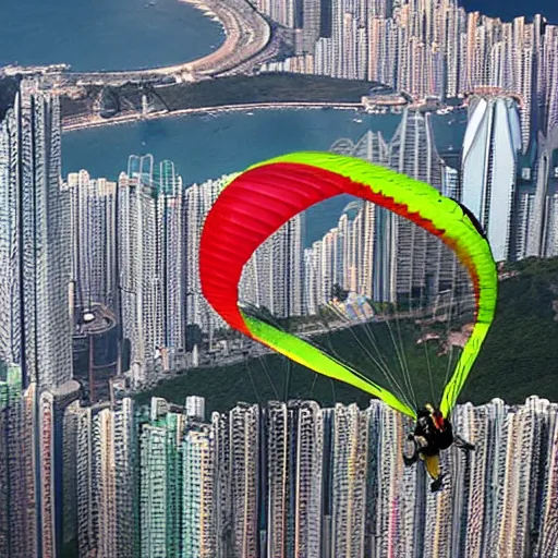 Image similar to sauron making paraglider above hong kong, fantasy