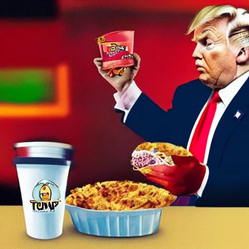 Image similar to Donald trump eating Taco Bell’s newest item, photorealistic