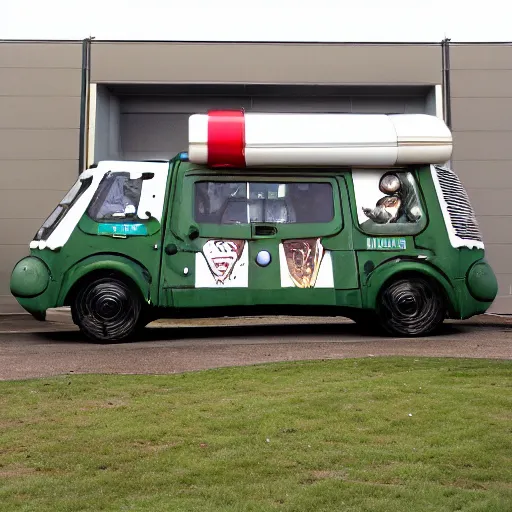 Image similar to Starbug from red dwarf tv series parked in Tesco carpark, still, photography