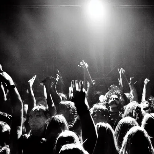 Image similar to heavy metal concert, crazy crowd, chiaroscuro lighting, black and white