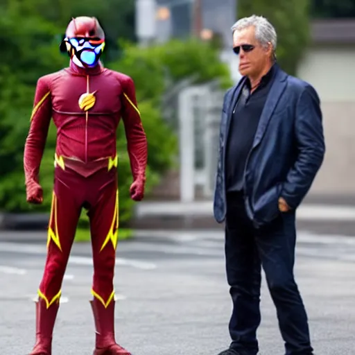 Image similar to jeffrey epstein as the flash, 8 k