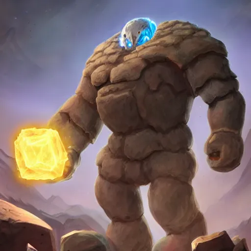 Image similar to terra elemental giant golem, dust and rock theme, hearthstone art style, epic fantasy card game art