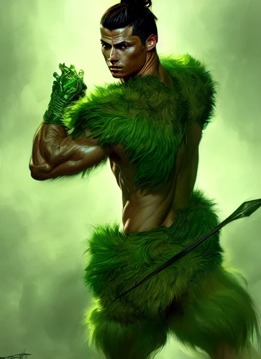 Prompt: portrait of aggressive furry cristiano ronaldo, d & d, muscular! green, fantasy, intricate, elegant, highly detailed, digital painting, artstation, concept art, smooth, sharp focus, illustration, art by artgerm and greg rutkowski and alphonse mucha