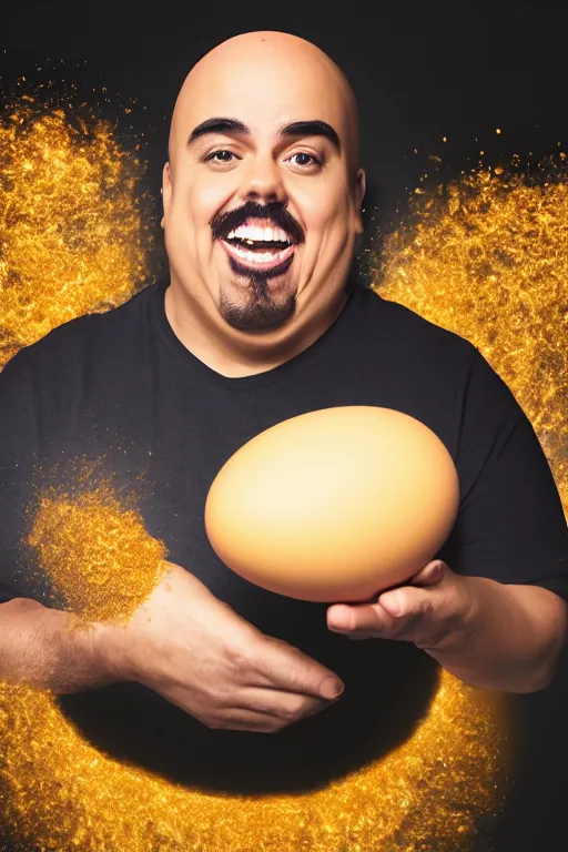 Image similar to 📷 gabriel iglesias the egg 🥚, made of food, head portrait, dynamic lighting, 4 k