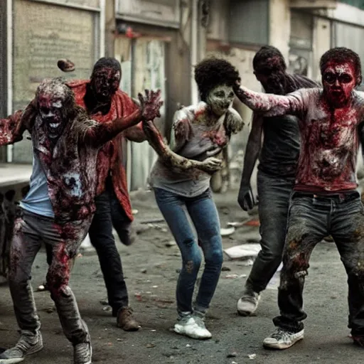 Prompt: zombies crumping in a post - apocalyptic dystopian city