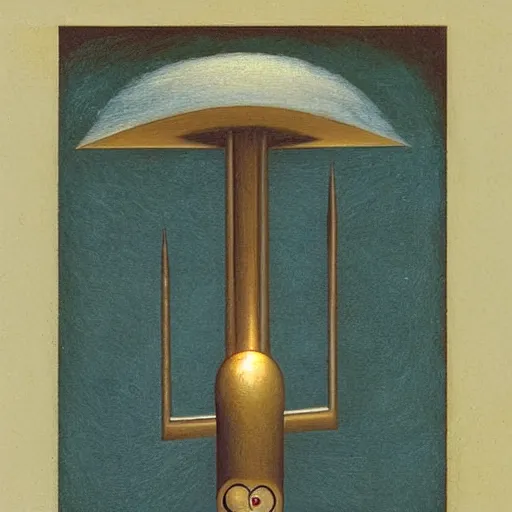 Prompt: A kinetic sculpture. A rip in spacetime. Did this device in his hand open a portal to another dimension or reality?! illuminated manuscript by Kay Sage exciting