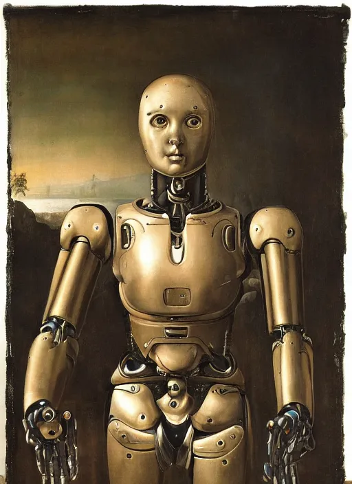 Image similar to a portrait of a robot cyborg by Petrus Christus, renaissance style