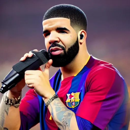 Image similar to Drake performing at the Camp Nou