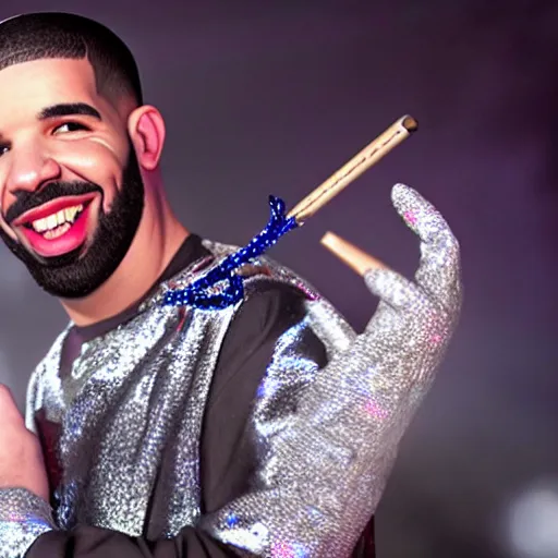 Image similar to drake dressed as a pretty princess with a magic wand