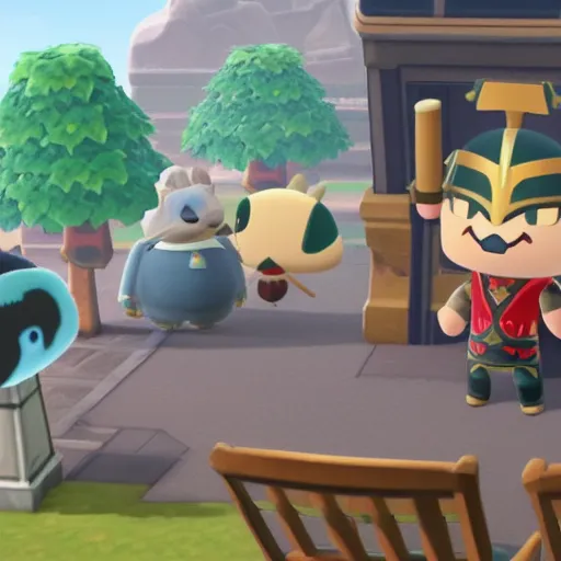 Prompt: Film still of Thor, from Animal Crossing: New Horizons (2020 video game)