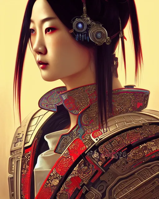 Image similar to portrait of a chinese cyberpunk machine, machine face, robed, upper half portrait, decorated with chinese opera motifs regal royal fierce machine robot cyberpunk fine china, wuxia, traditional chinese art intricate intense elegant highly detailed digital painting artstation concept art smooth sharp focus illustration, art by artgerm and greg rutkowski alphonse mucha 8 k