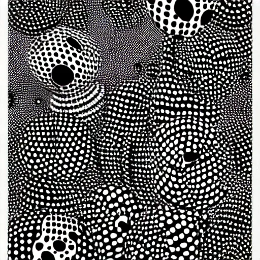 Prompt: Alice in Wonderland in the style of yayoi Kusama and Möbius