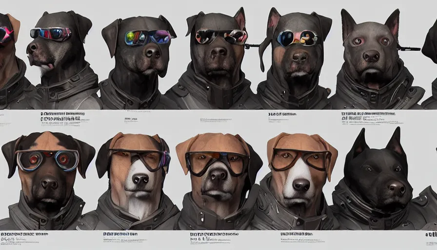 Image similar to a group of lawbreaking dogs trying to look smart, cyberpunk art by yumihiko amano, cgsociety, figurative art, toonami, zbrush, official art