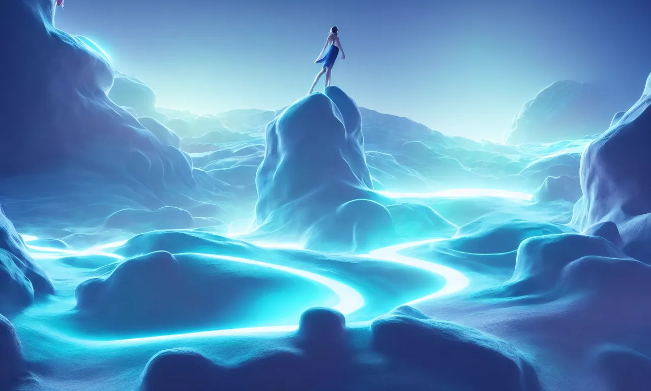 Image similar to parallels of the human mind and imagination, matte painting, beautiful render, octane render, concept art, cosmic light blue flowing colors