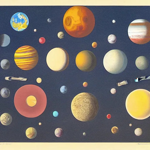 Image similar to dadaist artwork depicting the solar system