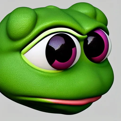 Prompt: realistic pepe the frog, 8 k, blender render, ultra realistic