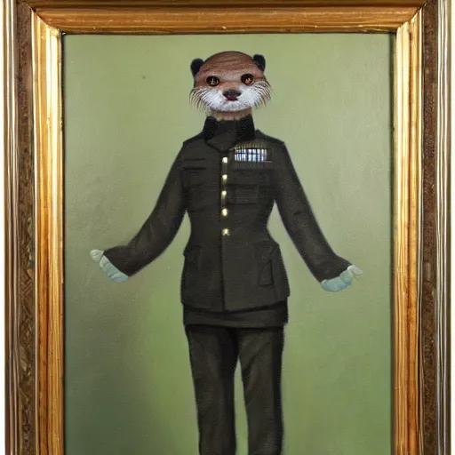 Image similar to oil painting of an anthropomorphic otter in military uniform