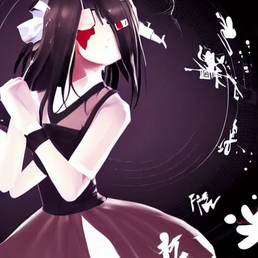 Prompt: luxury advertisement, astonishing artwork of a very beautiful dancing anime schoolgirl with black bob hair in style of cytus and deemo, full perfect face, she is dancing, set in Half-life. Realistic, highly detailed background, Pixiv, 120 degree view, drawn by Sasoura, Satchely and Akihiko Yoshida, no distortion