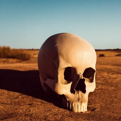 Image similar to a photo of a cloud with the shape of a skull, blue sky